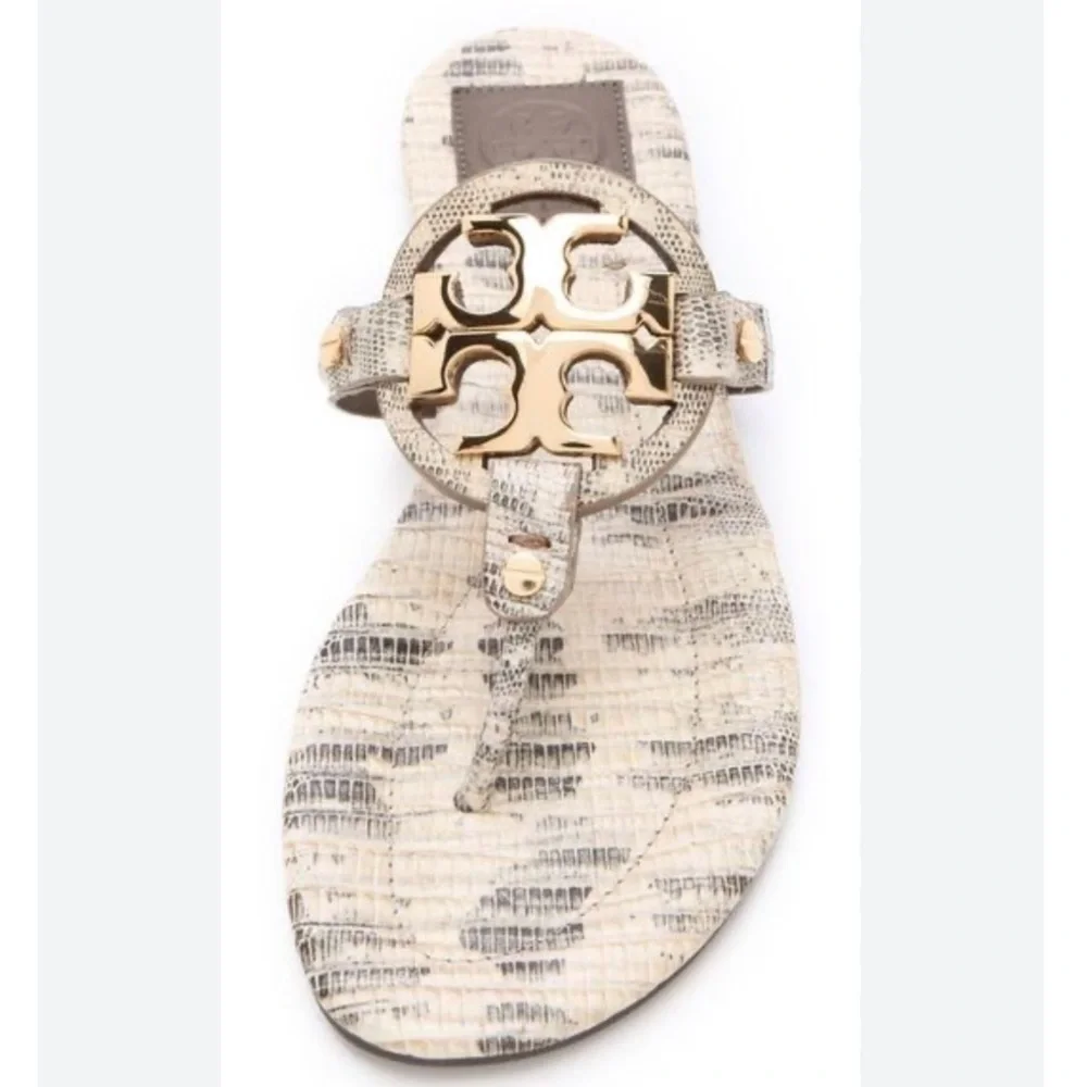 Tory Burch Snakeskin Gold Hardware Miller Flip Flop Sandals 9